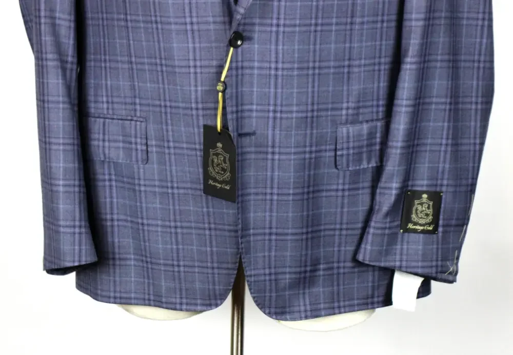 Heritage Sport Coat 46 R Mens Purple Plaid 130s Wool B Fit Two Button Blazer